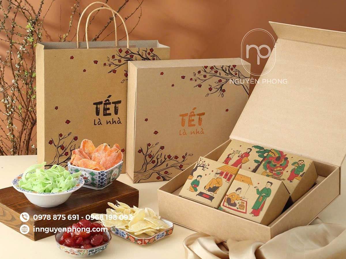 Mẫu hộp kraft đựng mứt tết mộc mạc